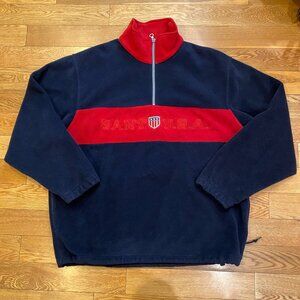 Vintage GANT USA Rugger Fleece 1/4 Zip Sweatshirt Men's Large Navy Blue Red